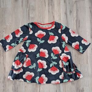 Mini Boden Navy and Red Floral Tunic Dress, 4-5Y (V5)